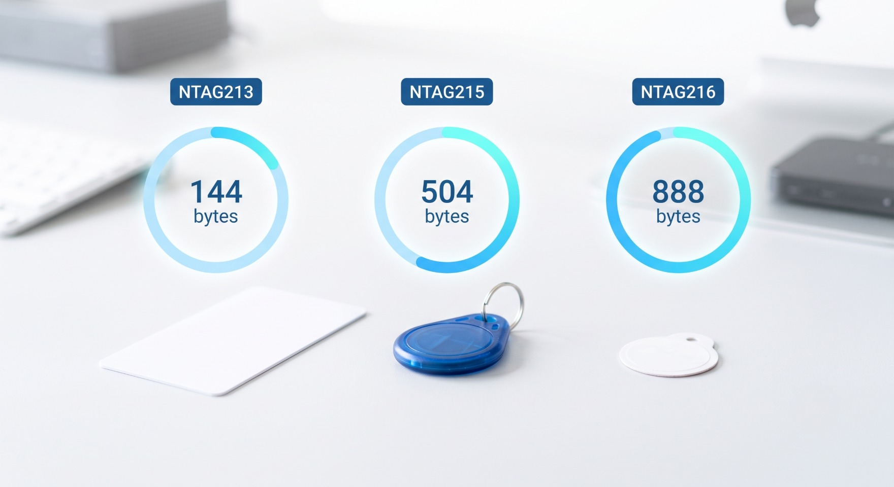 Comparaison de plusieurs capacités de mémoire pour tags NFC