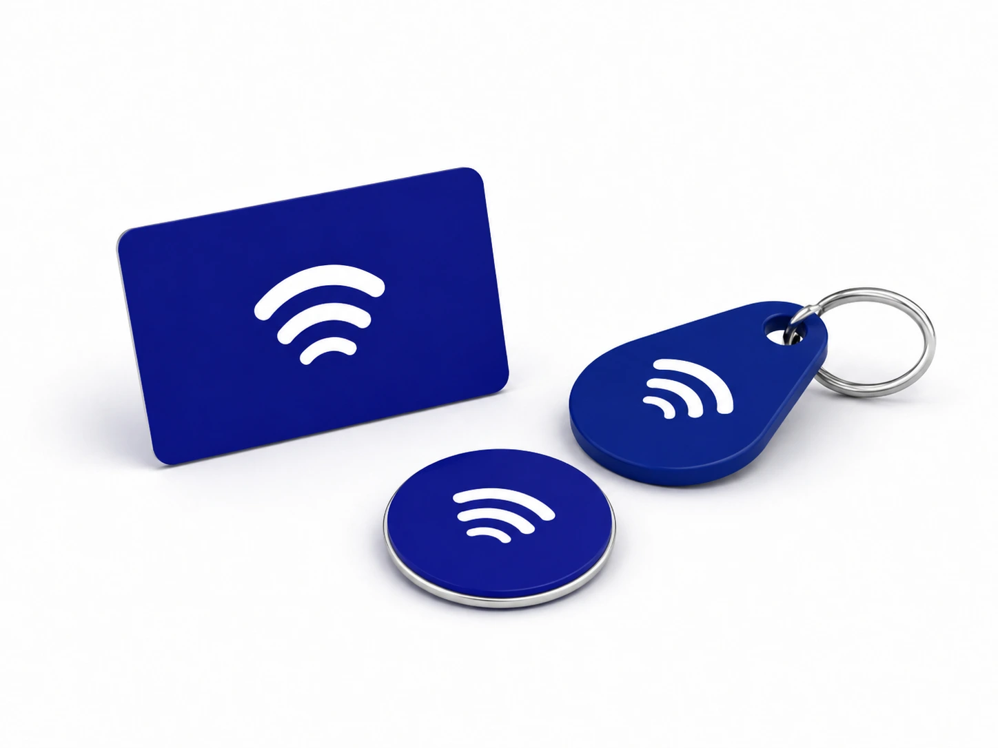 Carte PVC NFC bleue avec symbole sans contact