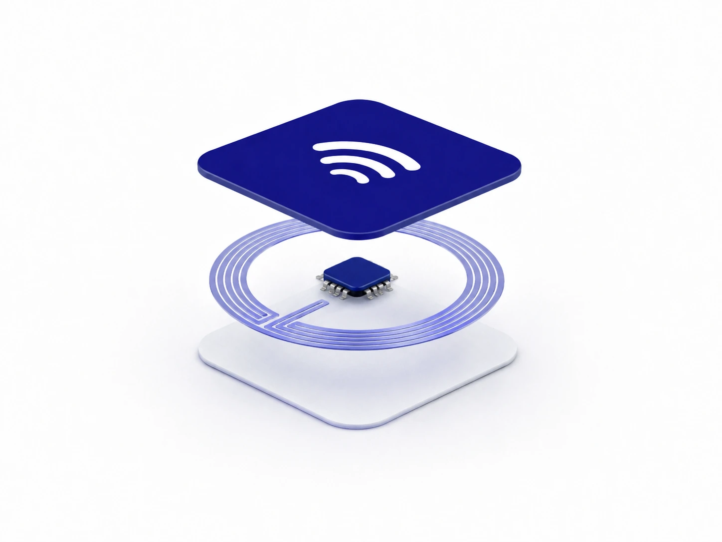 Tag NFC rond bleu avec symbole sans contact