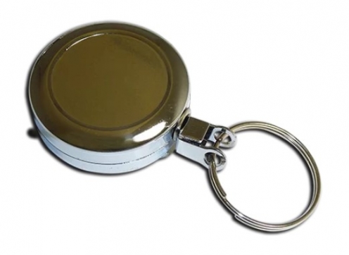 AC217C-RG-CH - Enrouleur de Badge Yo-Yo Métallique avec Anneau Porte-Clés (Chrome) - Sangle de 70 cm