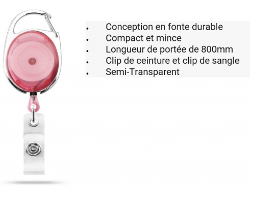 AC217D-ST-PK - Zip rétractable RoseTranslucide avec accroche ceinture - Vue 3