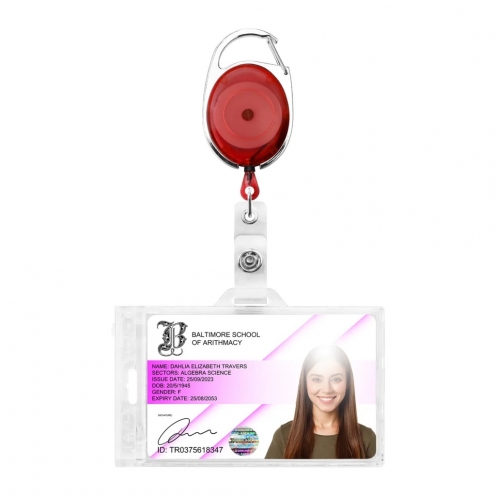 AC217D-ST-RD Premier ID Badge Reel Carabiner Style – Red - With Strap Clip - AC217D-ST-RD - Pack of 100 - Vue 2