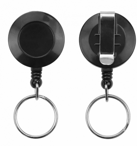AC217J-RG-BK - Enrouleur de Badge Yo-Yo Noir avec Anneau Porte-Clés - Pack de 100