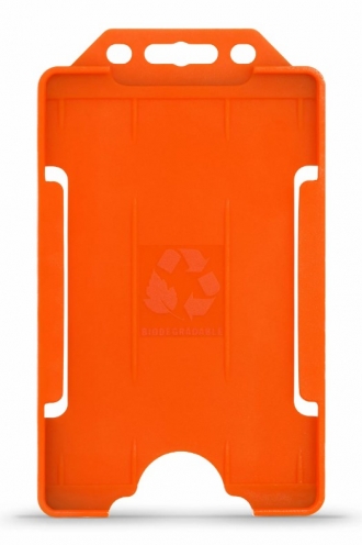 YA302-P-OR - Porte-Badge Orange Biodégradable Bulldog 86x54 - 1 FACE - Portrait