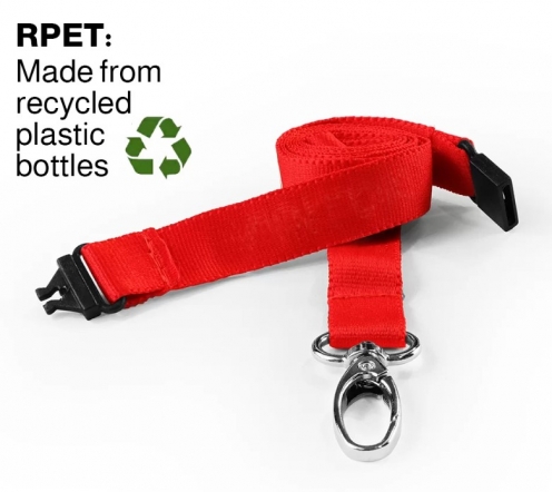 AC222-RD-MLC - Tour de cou Rouge Recyclé 15mm  Plat avec Clip Métallique - Pack de 100