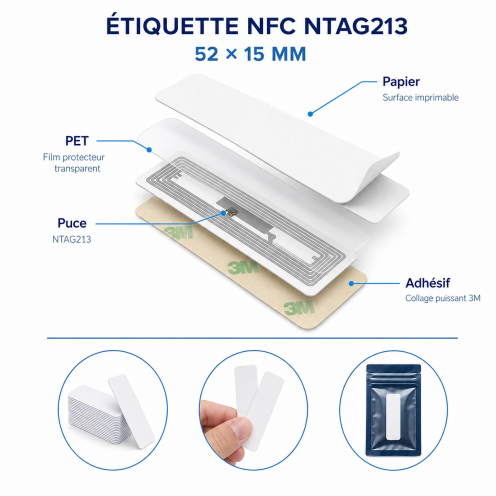 Étiquette NFC NTAG213 rectangle 52 x 15 mm - Vue 2
