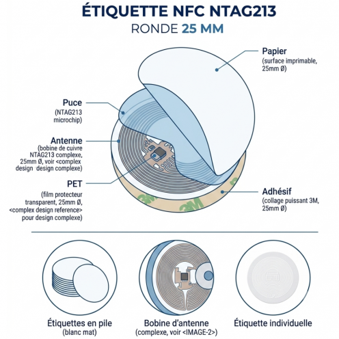 Étiquette NFC NTAG213 ronde 25 mm - Vue 2