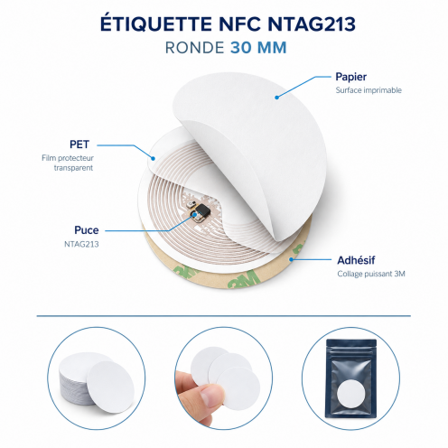 Étiquette NFC NTAG213 ronde 30 mm - Vue 2