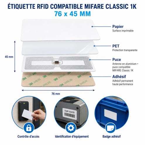 Étiquette RFID compatible MIFARE Classic 1K rectangle 76 x 45 mm - Vue 2