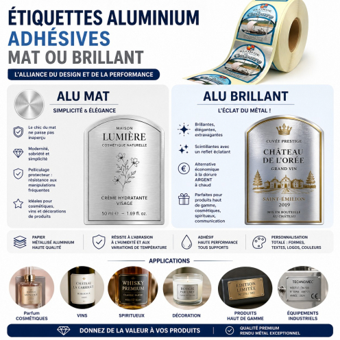 Étiquettes aluminium adhésives mat ou brillant premium lot de 1000 - Vue 2