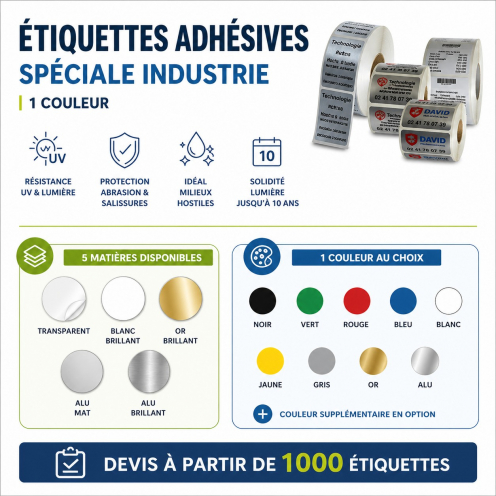 Étiquettes industrielles adhésives en rouleau impression 1 couleur lot de 1000 - Vue 2